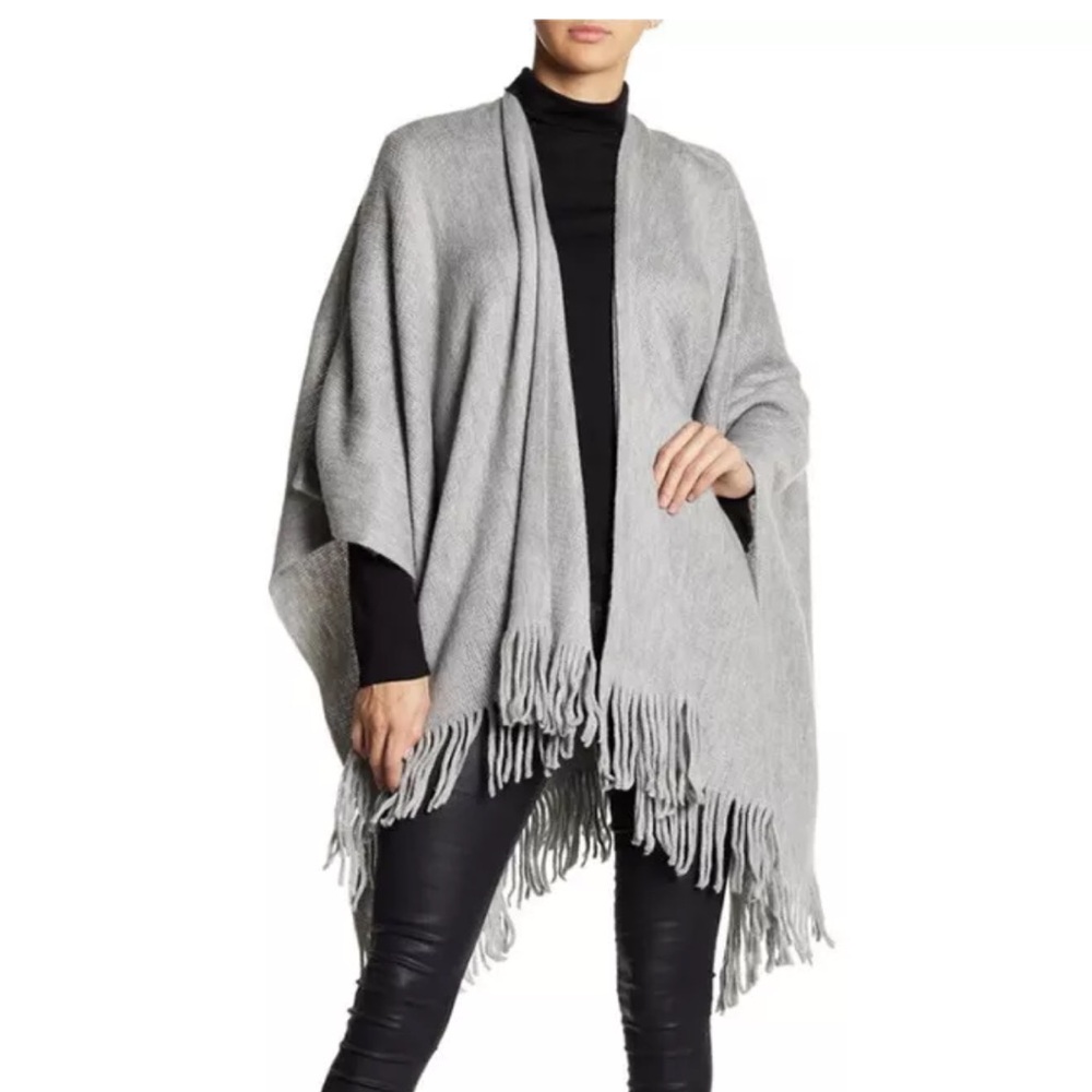 Gray Fringe Sweater Poncho